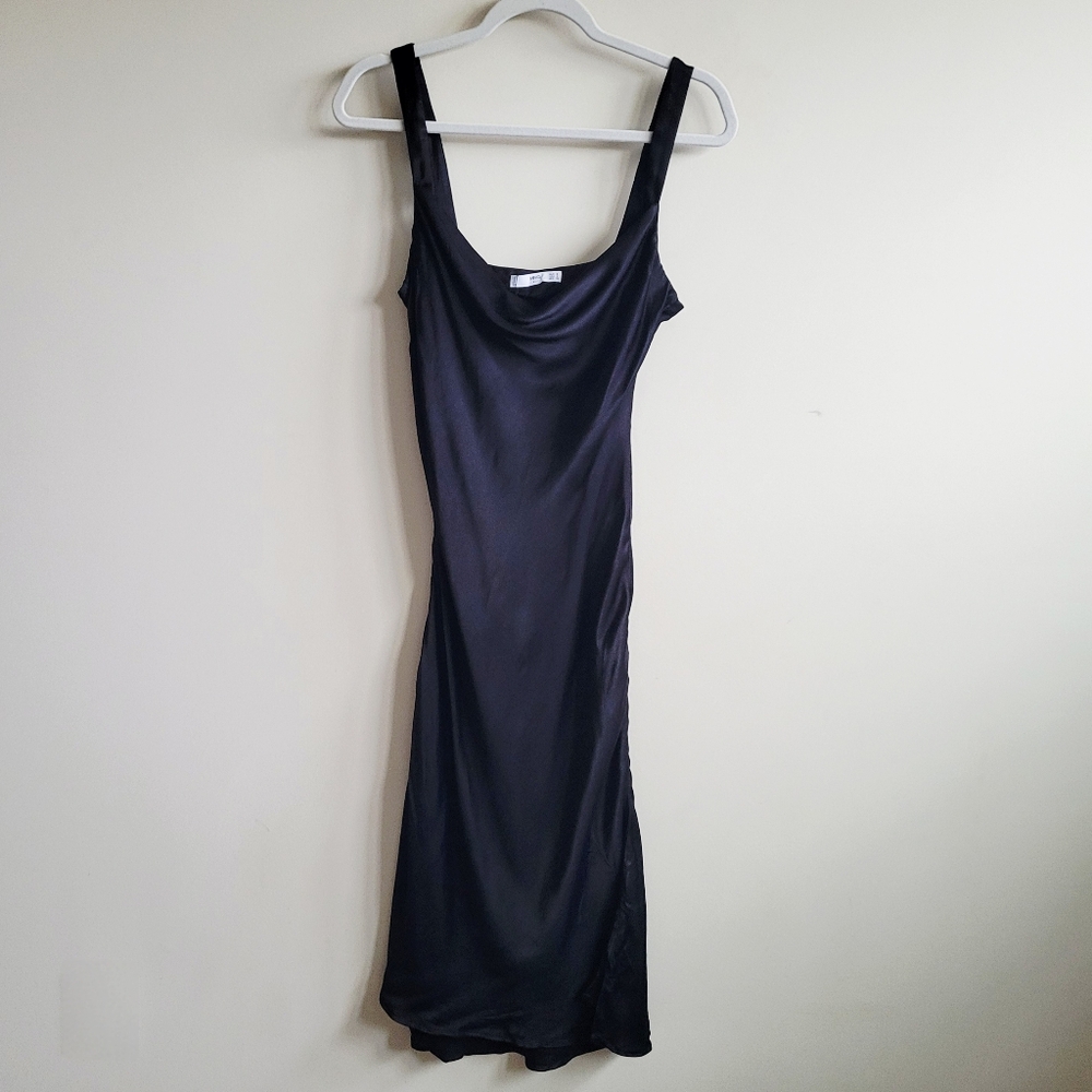 MNG Mango Black‎ Satin Drape Slip Dress
